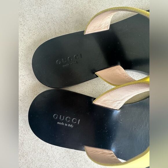 Gucci GG Marmont Flip Flop Sandals Pastel Yellow Flat Thong Slides EU36.5 US6.5 - Picture 3 of 12